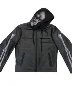Leather Motorcycle Jackets Hot Leathers JKM1031 Men’s ‘Skull And Bones’ Leather Jacket With Flannel Lining