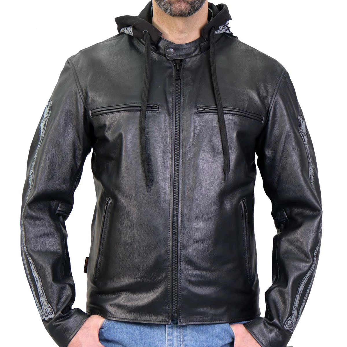 Leather Motorcycle Jackets Hot Leathers JKM1031 Men’s ‘Skull And Bones’ Leather Jacket With Flannel Lining