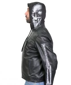 Leather Motorcycle Jackets Hot Leathers JKM1031 Men’s ‘Skull And Bones’ Leather Jacket With Flannel Lining