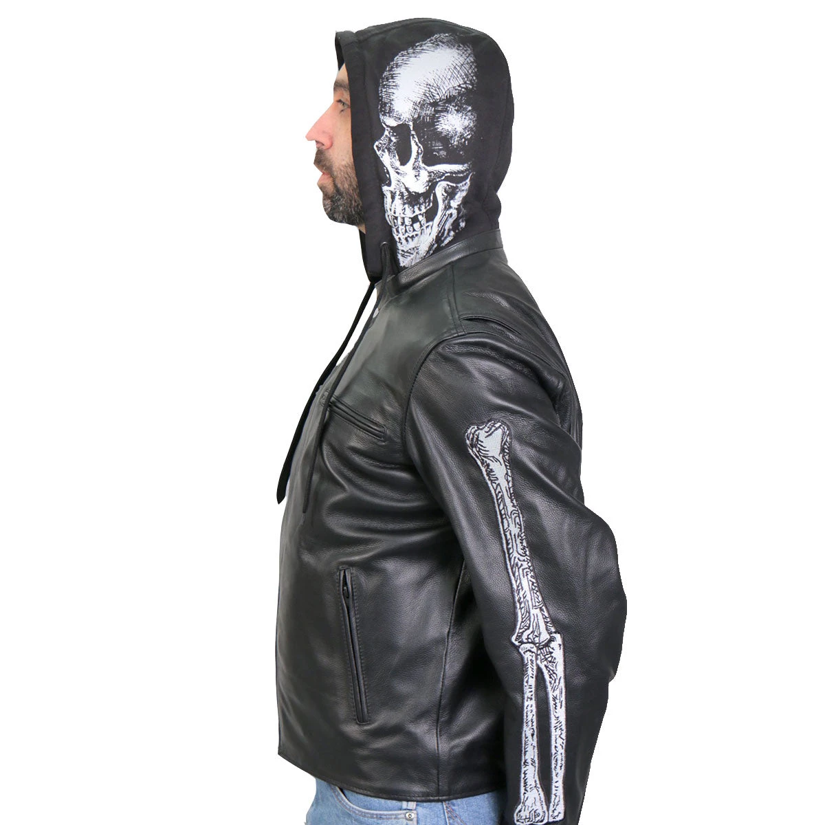Leather Motorcycle Jackets Hot Leathers JKM1031 Men’s ‘Skull And Bones’ Leather Jacket With Flannel Lining