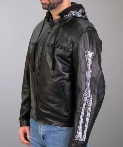 Leather Motorcycle Jackets Hot Leathers JKM1031 Men’s ‘Skull And Bones’ Leather Jacket With Flannel Lining