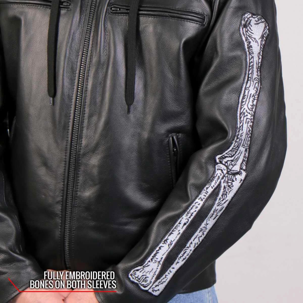 Leather Motorcycle Jackets Hot Leathers JKM1031 Men’s ‘Skull And Bones’ Leather Jacket With Flannel Lining
