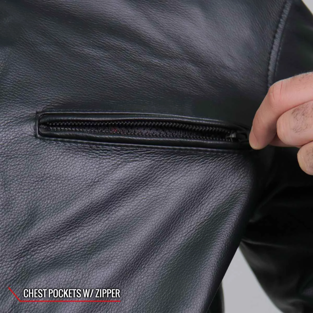 Leather Motorcycle Jackets Hot Leathers JKM1031 Men’s ‘Skull And Bones’ Leather Jacket With Flannel Lining