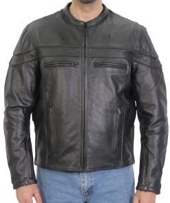 Hot Leathers JKM1032 Men’s Black ‘Skull Flag' Printed Leather Jacket With Concealed Carry Pockets Leather Motorcycle Jackets