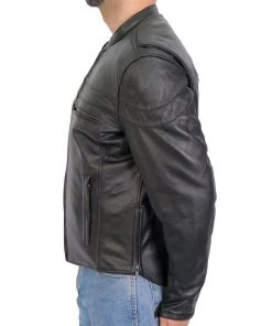 Hot Leathers JKM1032 Men’s Black ‘Skull Flag' Printed Leather Jacket With Concealed Carry Pockets Leather Motorcycle Jackets