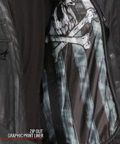 Hot Leathers JKM1032 Men’s Black ‘Skull Flag' Printed Leather Jacket With Concealed Carry Pockets Leather Motorcycle Jackets