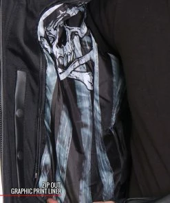 Hot Leathers JKM1032 Men’s Black ‘Skull Flag' Printed Leather Jacket With Concealed Carry Pockets Leather Motorcycle Jackets