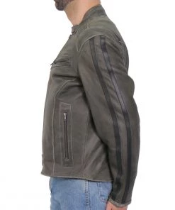 Hot Leathers JKM1033 Men’s Distress Grey ‘Café Racer' Leather Jacket With Concealed Carry Pockets Leather Motorcycle Jackets