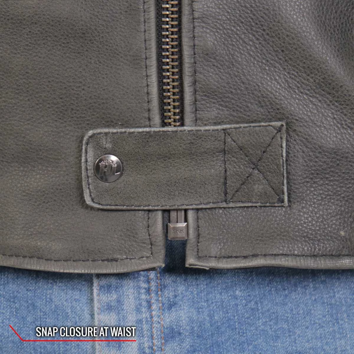 Hot Leathers JKM1033 Men’s Distress Grey ‘Café Racer' Leather Jacket With Concealed Carry Pockets Leather Motorcycle Jackets