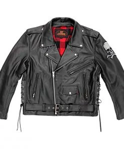 Hot Leathers JKM2001 Men’s Black ‘Skull And Crossbones' Motorcycle Leather Jacket Leather Motorcycle Jackets