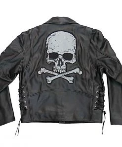 Hot Leathers JKM2001 Men’s Black ‘Skull And Crossbones' Motorcycle Leather Jacket Leather Motorcycle Jackets