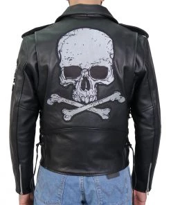 Hot Leathers JKM2001 Men’s Black ‘Skull And Crossbones' Motorcycle Leather Jacket Leather Motorcycle Jackets