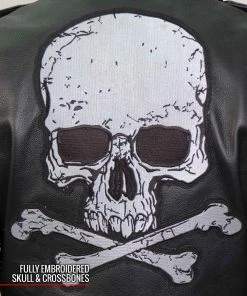 Hot Leathers JKM2001 Men’s Black ‘Skull And Crossbones' Motorcycle Leather Jacket Leather Motorcycle Jackets