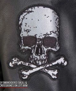 Hot Leathers JKM2001 Men’s Black ‘Skull And Crossbones' Motorcycle Leather Jacket Leather Motorcycle Jackets