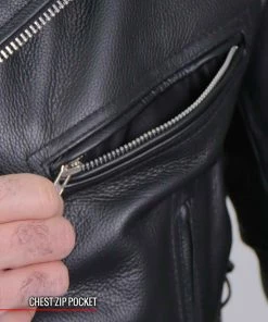 Hot Leathers JKM2001 Men’s Black ‘Skull And Crossbones' Motorcycle Leather Jacket Leather Motorcycle Jackets