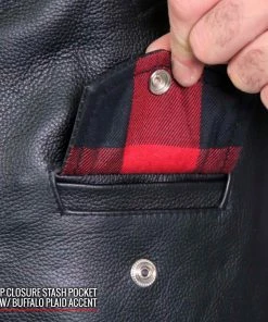 Hot Leathers JKM2001 Men’s Black ‘Skull And Crossbones' Motorcycle Leather Jacket Leather Motorcycle Jackets