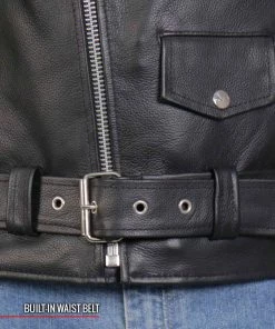 Hot Leathers JKM2001 Men’s Black ‘Skull And Crossbones' Motorcycle Leather Jacket Leather Motorcycle Jackets