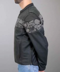 Leather Motorcycle Jackets Hot Leathers JKM2002 Men’s Black ‘Reflective Skull' Printed Leather Jacket With Concealed Carry Pockets
