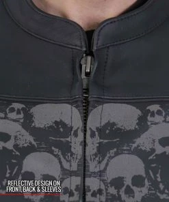 Leather Motorcycle Jackets Hot Leathers JKM2002 Men’s Black ‘Reflective Skull' Printed Leather Jacket With Concealed Carry Pockets