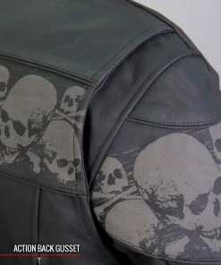 Leather Motorcycle Jackets Hot Leathers JKM2002 Men’s Black ‘Reflective Skull' Printed Leather Jacket With Concealed Carry Pockets