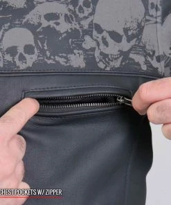 Leather Motorcycle Jackets Hot Leathers JKM2002 Men’s Black ‘Reflective Skull' Printed Leather Jacket With Concealed Carry Pockets