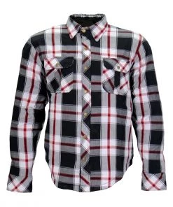 Hot Leathers JKM3001 Men's Red And White Armored Flannel Jacket Motorcycle Jackets