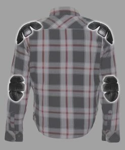 Hot Leathers JKM3001 Men's Red And White Armored Flannel Jacket Motorcycle Jackets