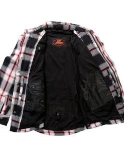 Hot Leathers JKM3001 Men's Red And White Armored Flannel Jacket Motorcycle Jackets