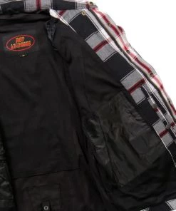 Hot Leathers JKM3001 Men's Red And White Armored Flannel Jacket Motorcycle Jackets