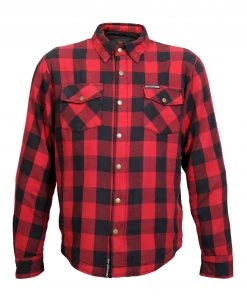 Hot Leathers JKM3003 Men's Red And Black Armored Flannel Jacket Motorcycle Jackets