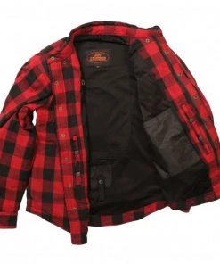 Hot Leathers JKM3003 Men's Red And Black Armored Flannel Jacket Motorcycle Jackets