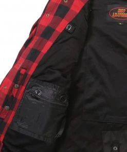 Hot Leathers JKM3003 Men's Red And Black Armored Flannel Jacket Motorcycle Jackets