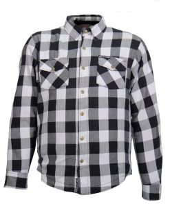 Hot Leathers JKM3005 Men's White And Black Armored Flannel Jacket