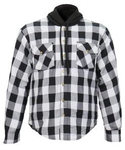 Motorcycle Jackets Hot Leathers JKM3006 Men’s Black And White Hooded Armored Flannel Jacket