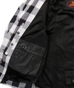 Motorcycle Jackets Hot Leathers JKM3006 Men’s Black And White Hooded Armored Flannel Jacket