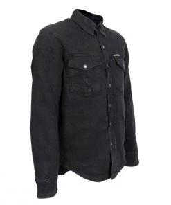 Hot Leathers JKM3009 Men's Classic Black Denim Long Sleeve Shirt With Armor Motorcycle Protective Shirts