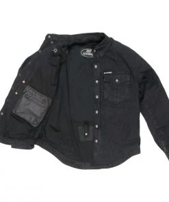 Hot Leathers JKM3009 Men's Classic Black Denim Long Sleeve Shirt With Armor Motorcycle Protective Shirts