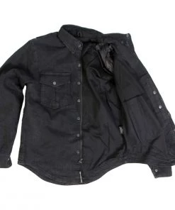 Hot Leathers JKM3009 Men's Classic Black Denim Long Sleeve Shirt With Armor Motorcycle Protective Shirts