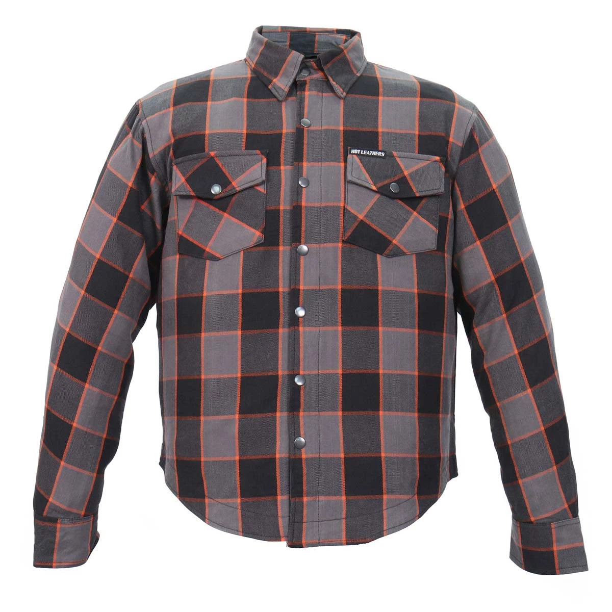 Hot Leathers JKM3010 Men's Black And Grey With Orange Armored Flannel Shirt Armored Flannel Shirts