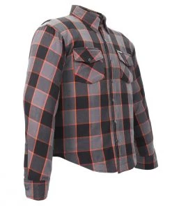 Hot Leathers JKM3010 Men's Black And Grey With Orange Armored Flannel Shirt Armored Flannel Shirts