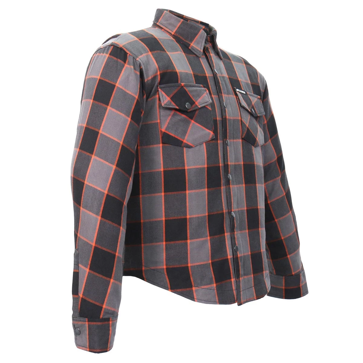 Hot Leathers JKM3010 Men's Black And Grey With Orange Armored Flannel Shirt Armored Flannel Shirts