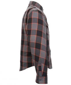 Hot Leathers JKM3010 Men's Black And Grey With Orange Armored Flannel Shirt Armored Flannel Shirts