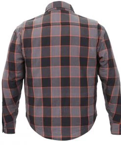 Hot Leathers JKM3010 Men's Black And Grey With Orange Armored Flannel Shirt Armored Flannel Shirts
