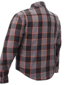 Hot Leathers JKM3010 Men's Black And Grey With Orange Armored Flannel Shirt Armored Flannel Shirts