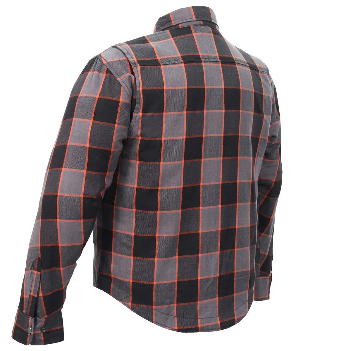 Hot Leathers JKM3010 Men's Black And Grey With Orange Armored Flannel Shirt Armored Flannel Shirts