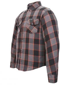 Hot Leathers JKM3010 Men's Black And Grey With Orange Armored Flannel Shirt Armored Flannel Shirts