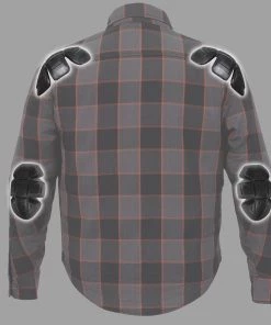 Hot Leathers JKM3010 Men's Black And Grey With Orange Armored Flannel Shirt Armored Flannel Shirts