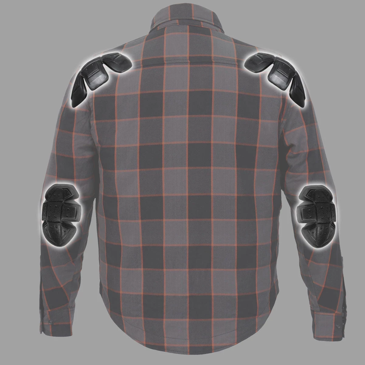 Hot Leathers JKM3010 Men's Black And Grey With Orange Armored Flannel Shirt Armored Flannel Shirts