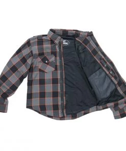 Hot Leathers JKM3010 Men's Black And Grey With Orange Armored Flannel Shirt Armored Flannel Shirts
