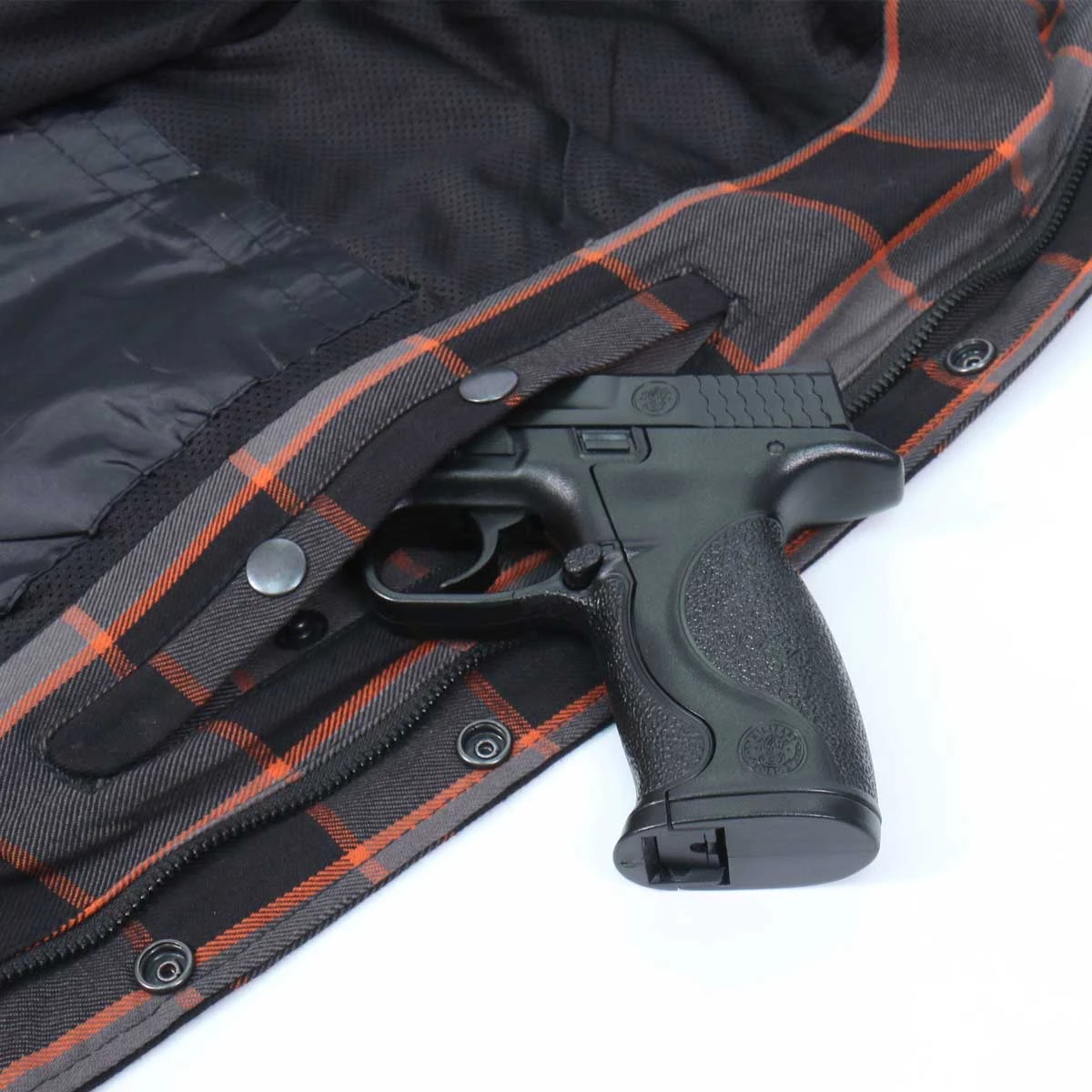 Hot Leathers JKM3010 Men's Black And Grey With Orange Armored Flannel Shirt Armored Flannel Shirts